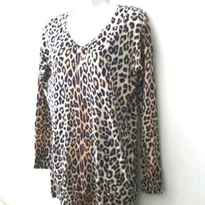Navy Leopard Spots Camel Tunic V Neck Pullover NWOT Small Medium Style & Co